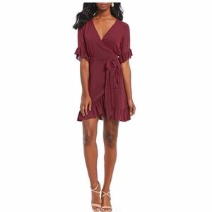 Gianni Bini Deep Berry/Burgundy Morgan Ruffle Wrap Dress